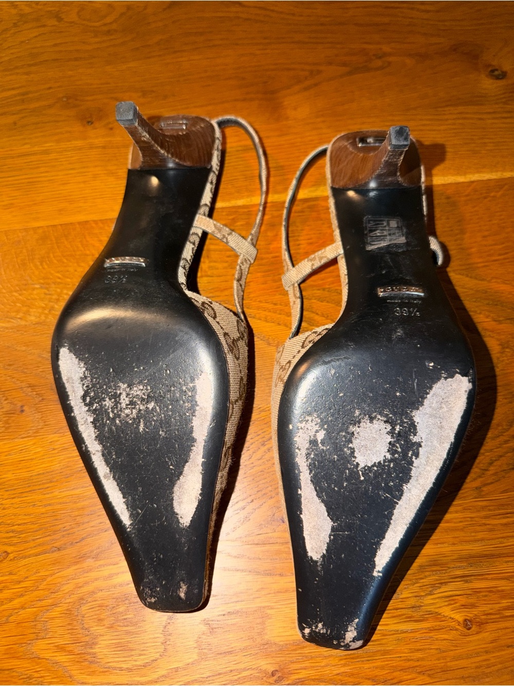 Gucci Brown Monogram Slingback Heels - Picture 2 of 3